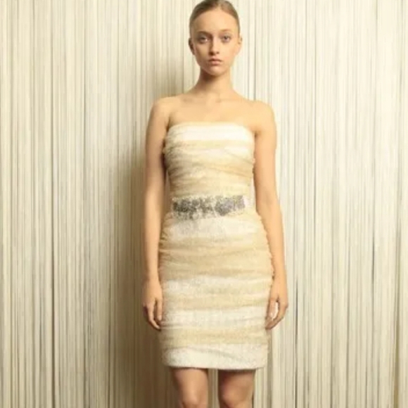 ML MONIQUE LHUILLIER Strapless Cream Cocktail Dress Size 2 - Picture 1 of 3